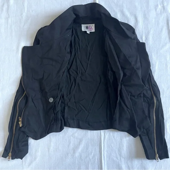 Shox Moto Jacket Asymmetrical Ziper Biker Blazer Ribbed Pointed Waist Womens M - Picture 4 of 8